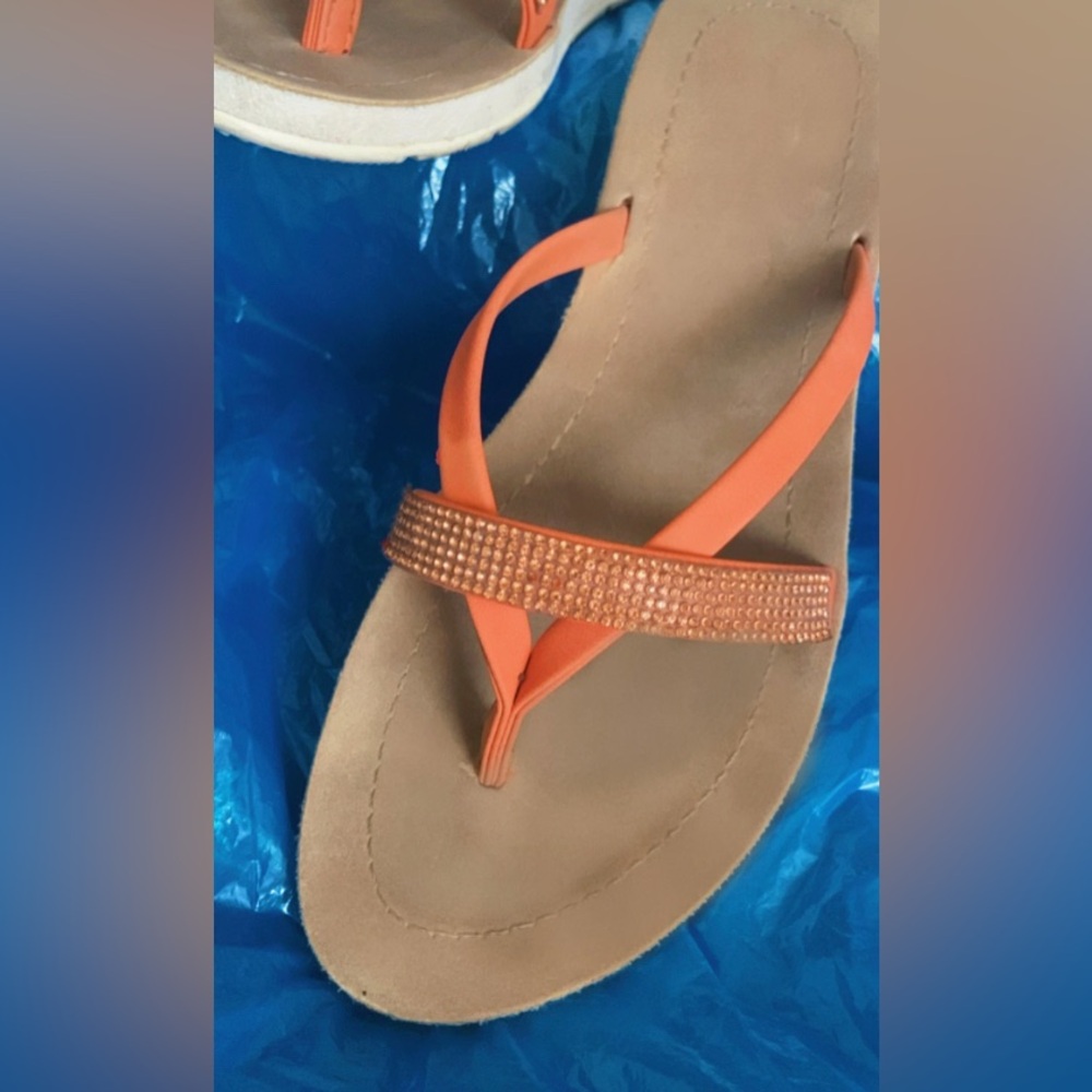 Orange Rhinestone Sandals - size 8 EUC